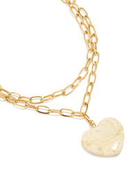 Waterproof Gold Plated Stainless Steel Double Layered Marble Heart Necklace - link has visual effect only