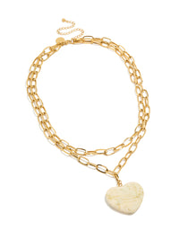 Waterproof Gold Plated Stainless Steel Double Layered Marble Heart Necklace - link has visual effect only