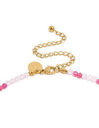 Waterproof Gold Plated Stainless Steel Pink Face Beaded &  Pearl Necklace - link has visual effect only