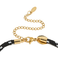 Waterproof Gold Plated Stainless Steel Half Tennis & Half Black Cord Necklace - link has visual effect only
