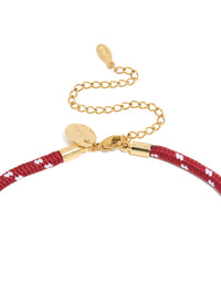 Waterproof Gold Plated Stainless Steel  Half Tennis & Half Burgundy Cord Necklace - link has visual effect only