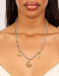 Waterproof Gold Plated Stainless Steel Hamsa  Hand & Eye Charm Black Cord Necklace - link has visual effect only