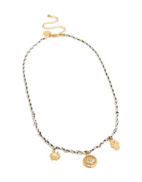 Waterproof Gold Plated Stainless Steel Hamsa  Hand & Eye Charm Black Cord Necklace - link has visual effect only