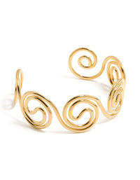 Waterproof Gold Plated Stainless Steel Swirl Bendy Wrist Cuff - link has visual effect only