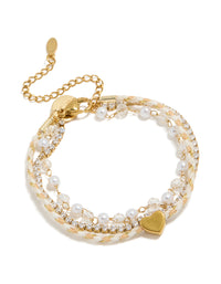Waterproof Gold Plated Stainless Steel Pearl, Cord & Tennis Bracelets 3-Pack - link has visual effect only