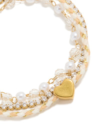 Waterproof Gold Plated Stainless Steel Pearl, Cord & Tennis Bracelets 3-Pack - link has visual effect only