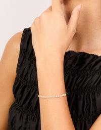 Waterproof Gold Plated Stainless Steel Half Tennis & Half Black Cord Bracelet - link has visual effect only