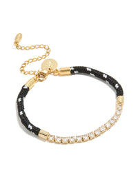 Waterproof Gold Plated Stainless Steel Half Tennis & Half Black Cord Bracelet - link has visual effect only