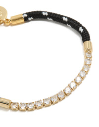 Waterproof Gold Plated Stainless Steel Half Tennis & Half Black Cord Bracelet - link has visual effect only