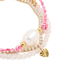 Waterproof Gold Plated Stainless Steel Freshwater Pearl & Tennis Bracelets 3-Pack - link has visual effect only