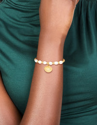 Waterproof Gold Plated Stainless Steel Freshwater Pearl & Shell Ball Bracelet - link has visual effect only