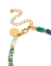 Waterproof Gold Plated Stainless Steel Semi Precious Stones Round Beaded Bracelet - link has visual effect only