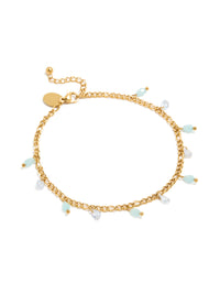 Waterproof Gold Plated Stainless Steel Aqua Beaded & Cubic Zirconia Droplets Anklet - link has visual effect only