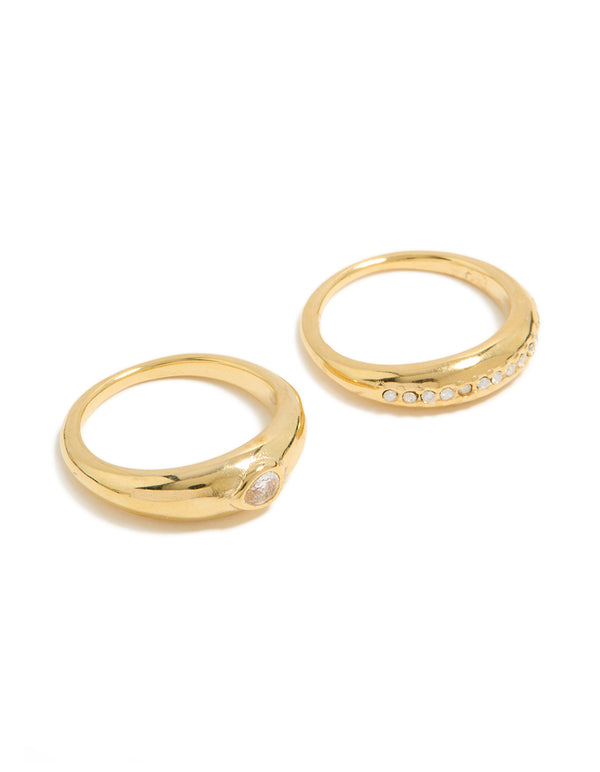 Showcasing waterproof stainless steel rings with bezel set cubic zirconia in a statement design, featuring crystal accents and a 2-pack front view
