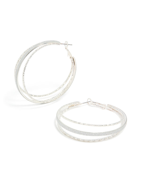 Silver Textured Split Glitter Hoop Earrings