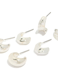 Featuring silver bubble concave huggie earrings in 3-pack close up view - link has visual effect only