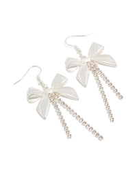 Silver Ribbed Bow Cupchain Drop Earrings - link has visual effect only