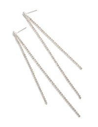 Stunning silver diamante dangle drop earrings with white accents front view - link has visual effect only