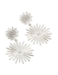 Stunning silver double spike drop earrings featuring celestial details in a statement style front view - link has visual effect only