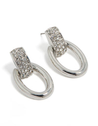 Silver Diamante Oval Barbell Stud Earrings - link has visual effect only