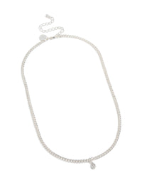 Crafted with silver pear diamante drop cuban link necklace featuring charm and statement design front view - link has visual effect only