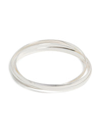 Showcasing a plain Russian bangle in silver front view - link has visual effect only