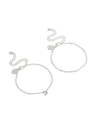 Elegant silver cubic zirconia drop and chain bracelets in 2-pack front view - link has visual effect only