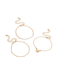 Featuring gold butterfly and pearl bracelets in a 3-pack front view - link has visual effect only