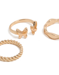 Crafted from gold butterfly and twisted rings 3-pack close up view - link has visual effect only