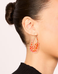 Orange Beaded Round Hoop Earrings - link has visual effect only
