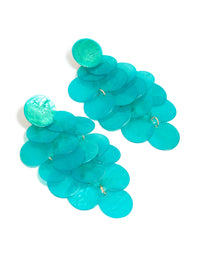Aqua Blue Shell Effect Disc Drop Earrings - link has visual effect only