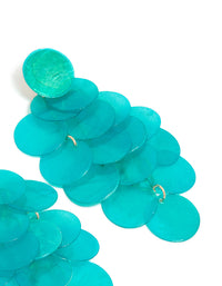 Aqua Blue Shell Effect Disc Drop Earrings - link has visual effect only