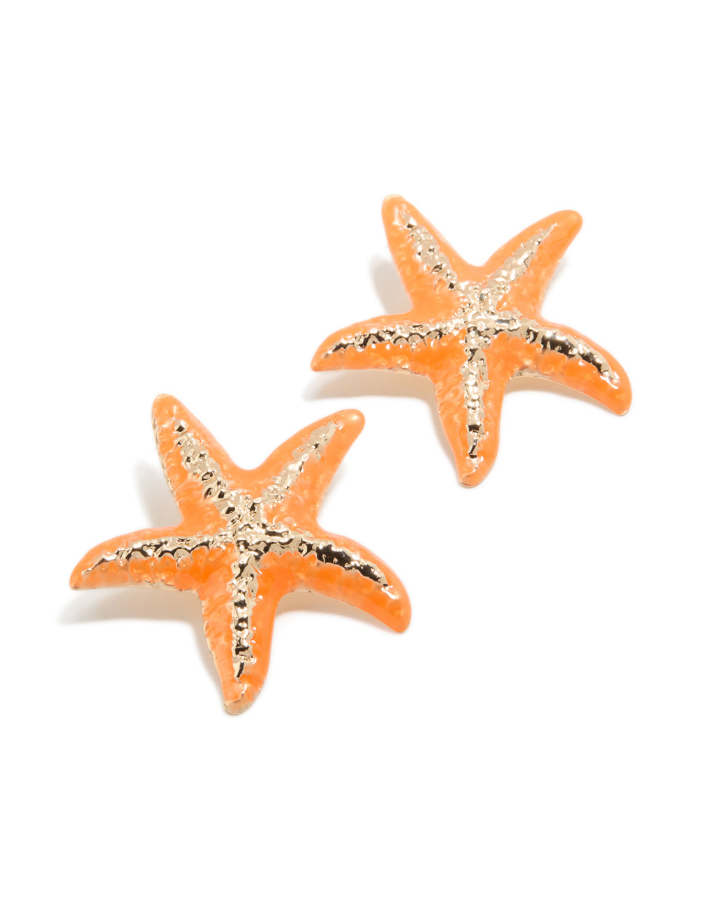 Orange Coated Metal  Starfish Statement Stud Earrings