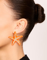 Orange Coated Metal  Starfish Statement Stud Earrings - link has visual effect only