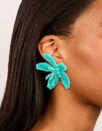 Aqua Beaded Statement Flower Stud Earrings - link has visual effect only