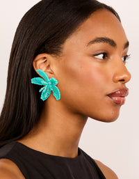 Aqua Beaded Statement Flower Stud Earrings - link has visual effect only