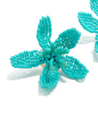 Aqua Beaded Statement Flower Stud Earrings - link has visual effect only