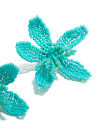 Aqua Beaded Statement Flower Stud Earrings - link has visual effect only