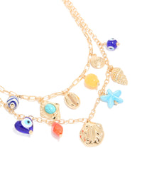 Gold Evil Eye & Sea Charm Layered  Necklace - link has visual effect only
