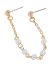 Gold Pearl Chain Link Stud Earring - link has visual effect only