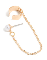 Gold Chain Ear Cuff & Pearl Stud Earring - link has visual effect only