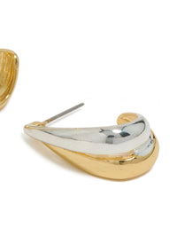 Featuring mixed metal plated layered small hoop earrings with gold and silver post detail view - link has visual effect only