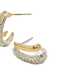 Featuring statement mixed metal double layered diamante earrings in gold and silver plated post detail view - link has visual effect only