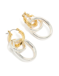 Mixed Metal Plated  Double Link Illusion Hoop Earrings - link has visual effect only