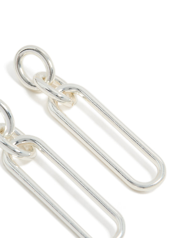 Designed with large oval link statement drop earrings in silver plated material post detail view