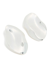 Featuring silver plated organic wrapped large oval earrings in chunky statement style front view - link has visual effect only