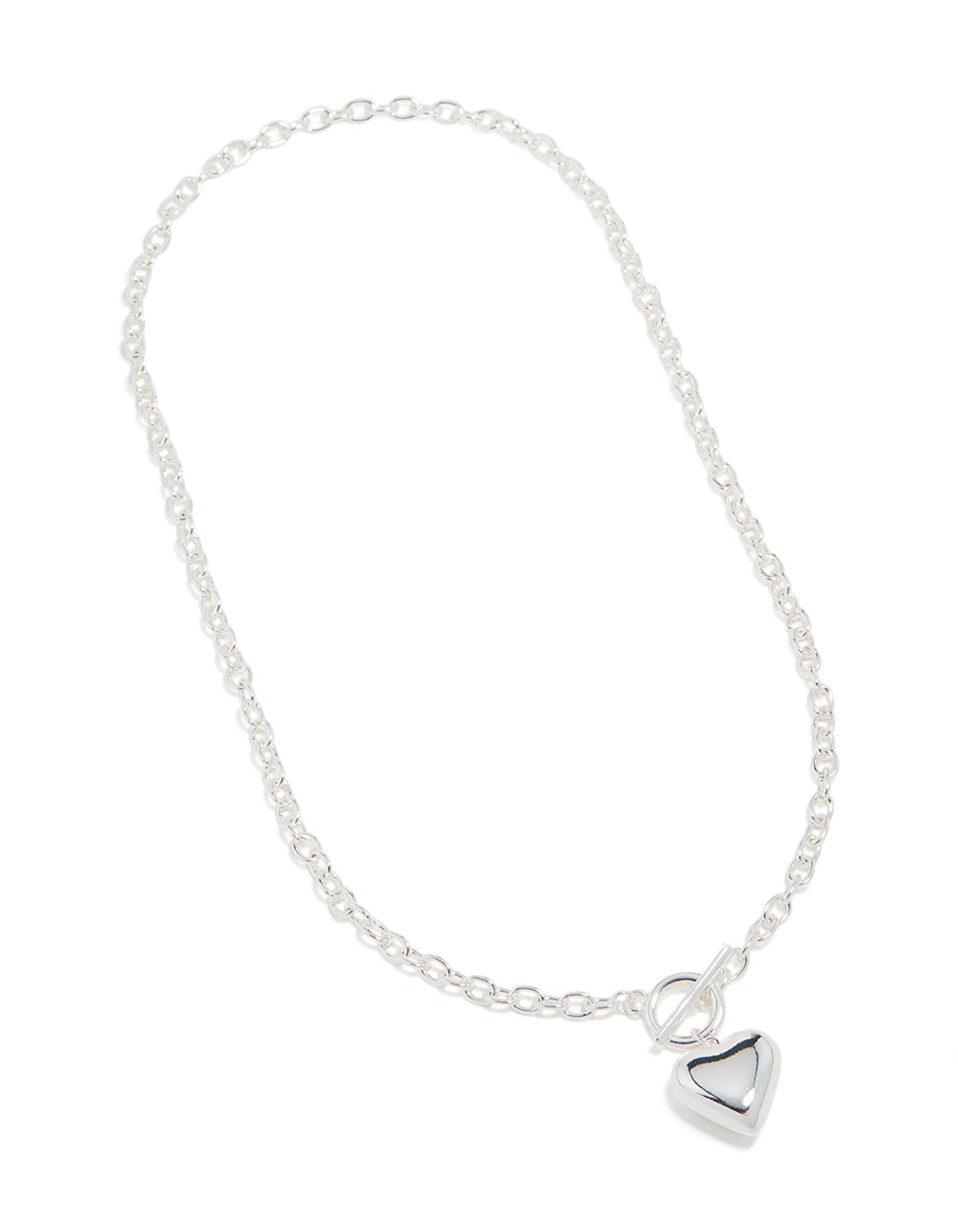 Silver Plated Heart Charm Fob Necklace