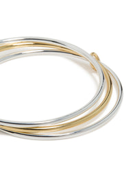 Discover mixed metal linked bangles with silver plated and gold plated finish close up view - link has visual effect only