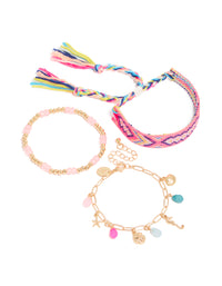 Gold Pink Beaded & Sea Charm Bracelets 3-Pack - link has visual effect only