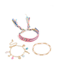 Gold Pink Beaded & Sea Charm Bracelets 3-Pack - link has visual effect only